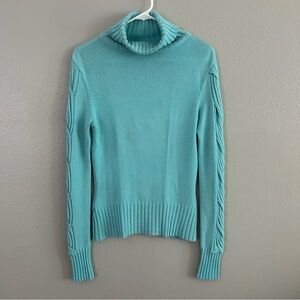 Vintage Cache Turquoise Blue Turtleneck Sweater Top Size M Long Sleeve Accent
